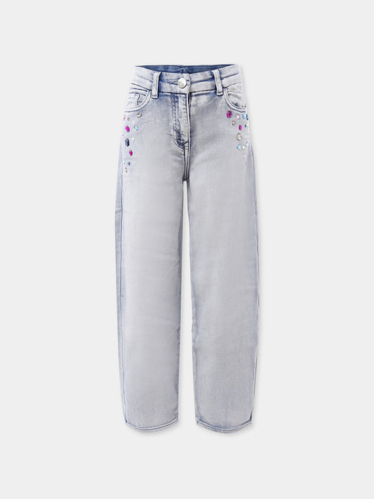 Jeans denim per bambina con pietre,Monnalisa,19F403 6042 0062