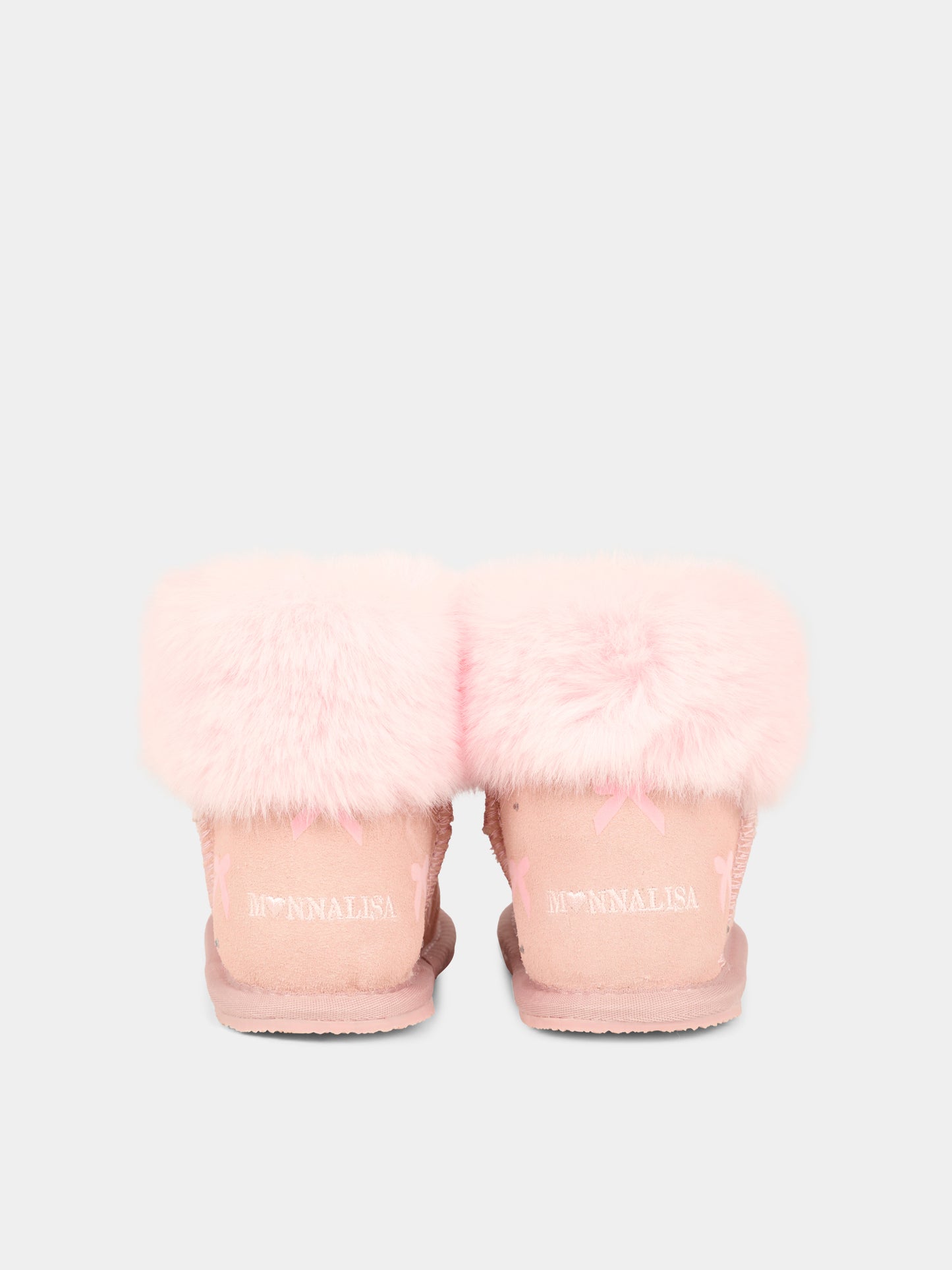 Stivaletti rosa per bambina con fiocchi e strass,Monnalisa,83F000 6702 091C