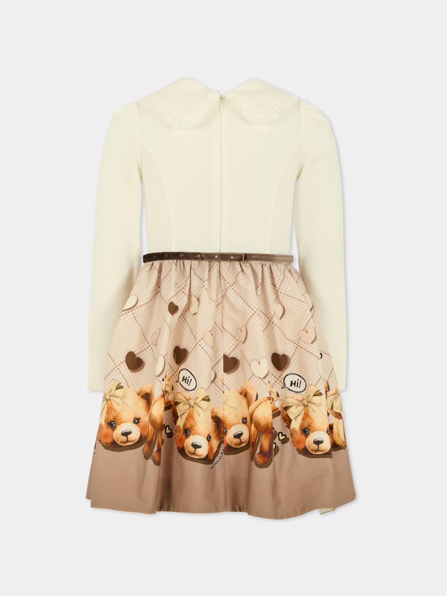 Vestito beige per bambina con orsetti,Monnalisa,11F915 6603 0106