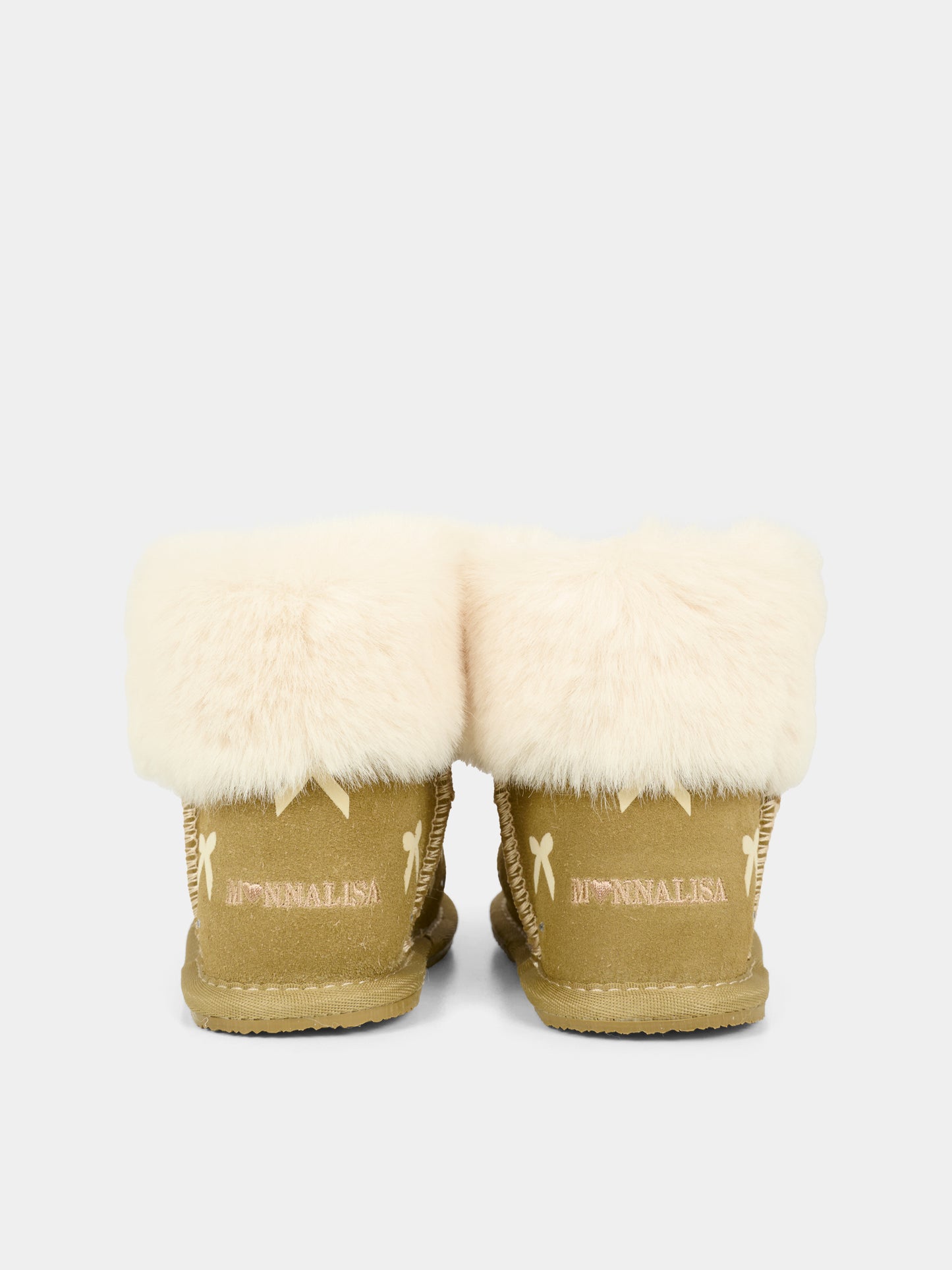Stivaletti beige per bambina con fiocchi e strass,Monnalisa,83F000 6702 0002