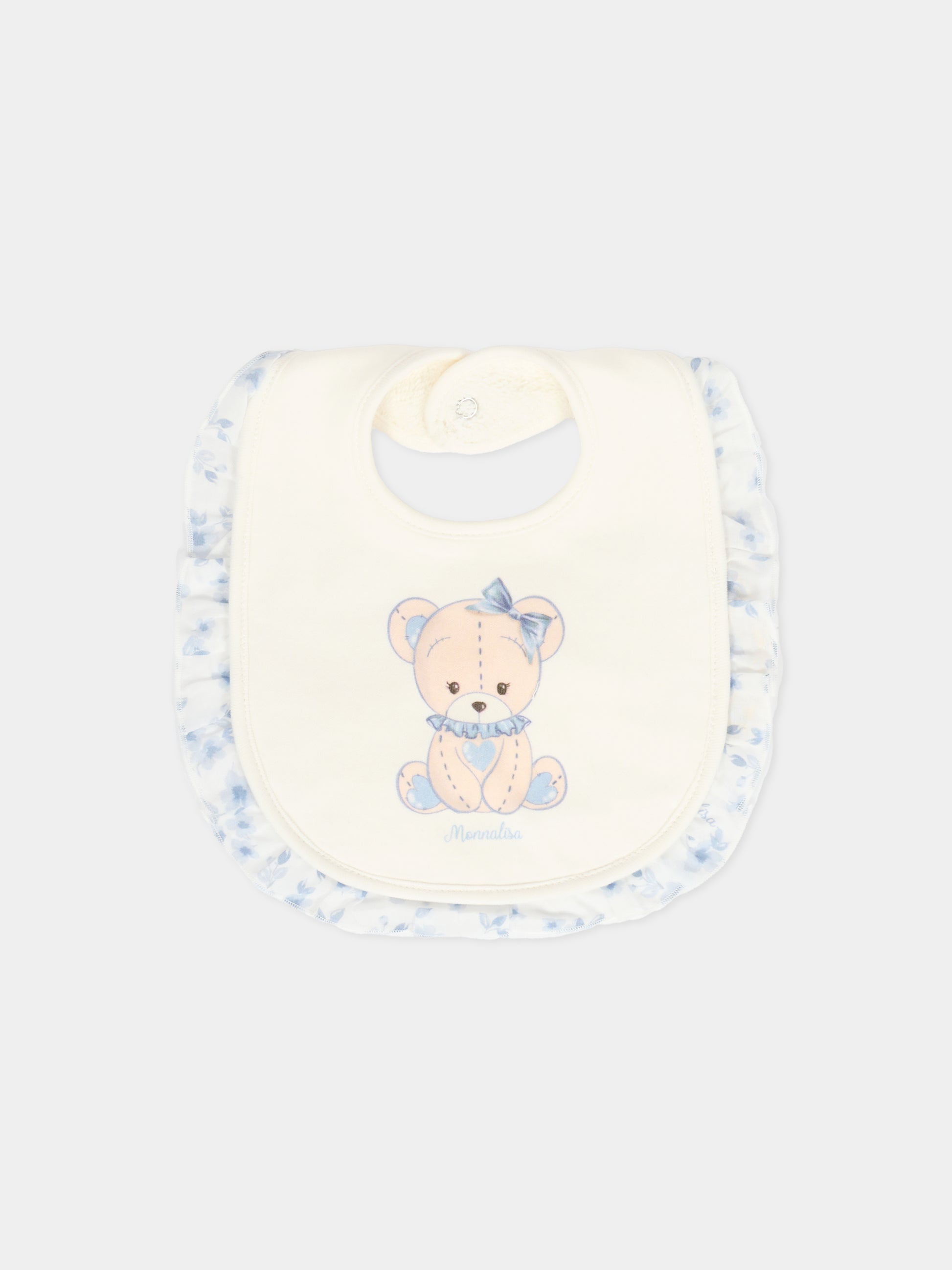 Bavaglino avorio per neonata con orsetto celeste,Monnalisa,35F012NP 6000 0151