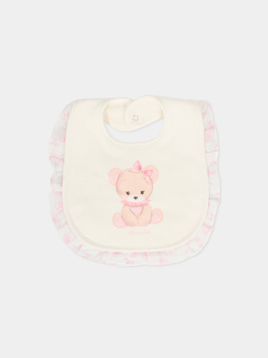 Bavaglino avorio per neonata con orsetto rosa,Monnalisa,35F012NP 6000 0191