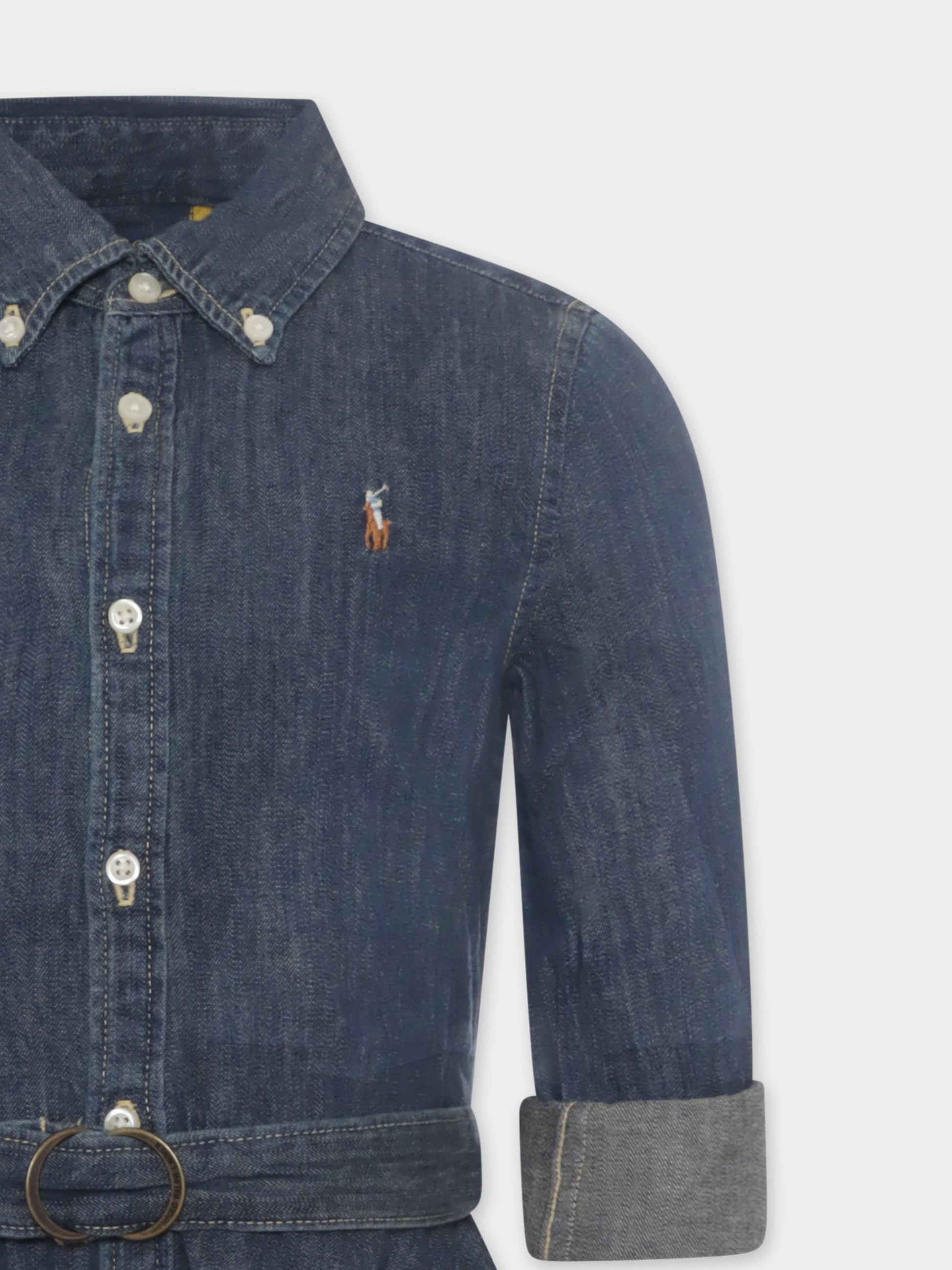 Vestito blu per bambina con cavallino,Ralph Lauren Kids,698860001