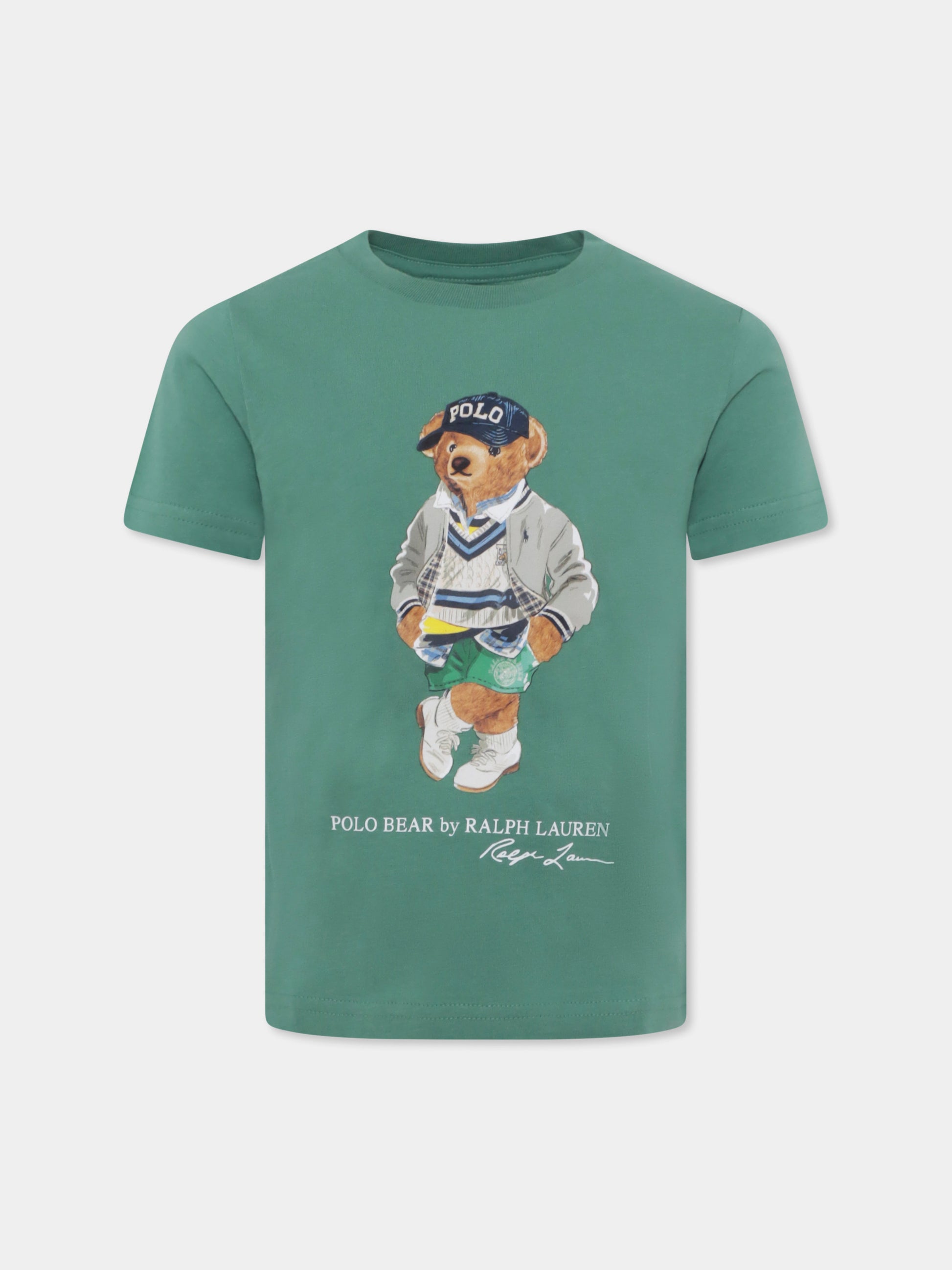T-shirt verde per bambino con Polo Bear,Ralph Lauren Kids,973121001