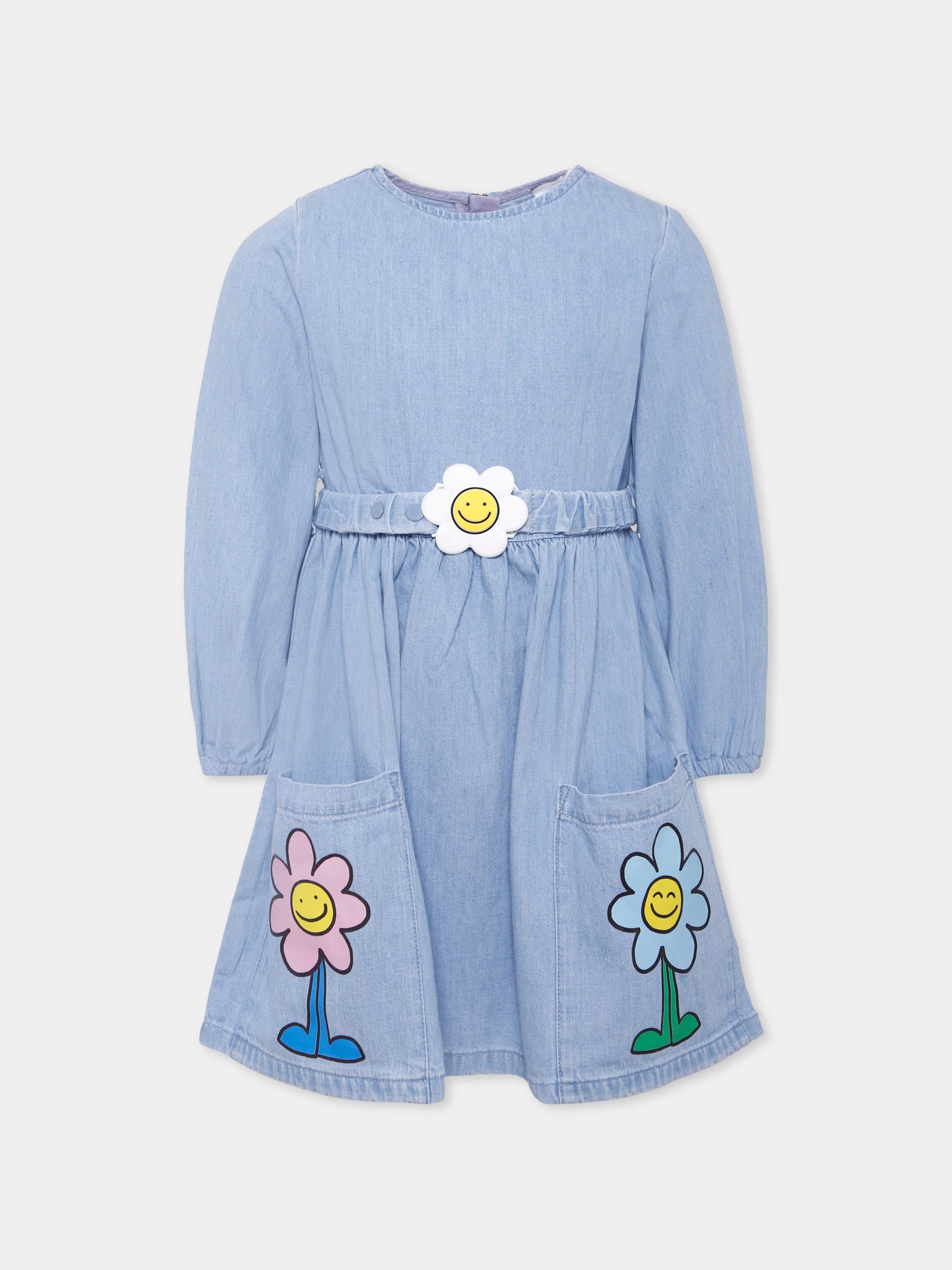Vestito azzurro per bambina con fiori,Stella Mccartney Kids,TX1A70 Z0522 606