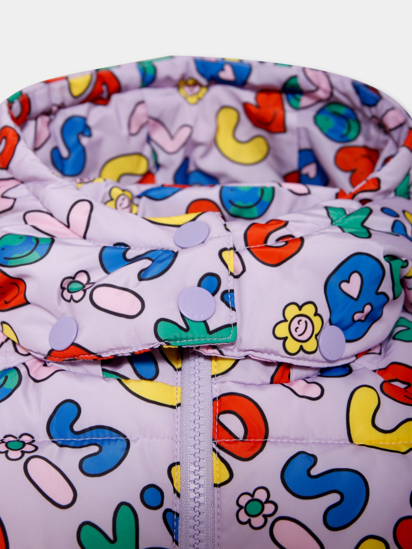 Piumino lilla per bambina con scritta all over,Stella Mccartney Kids,TX2A37 Z3051 522MC