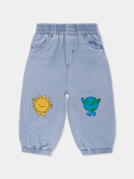 Jeans azzurri per neonato con terra e sole,Stella Mccartney Kids,TX6520 Z0522 606