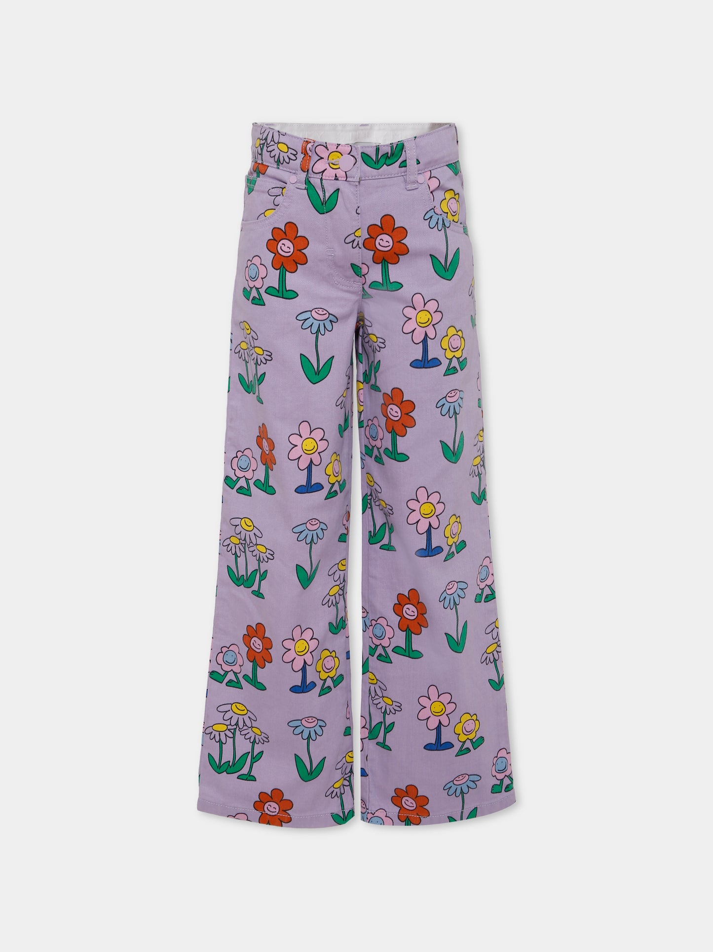 Pantaloni lilla per bambina con fiori all over,Stella Mccartney Kids,TX6A70 Z3106 522MC