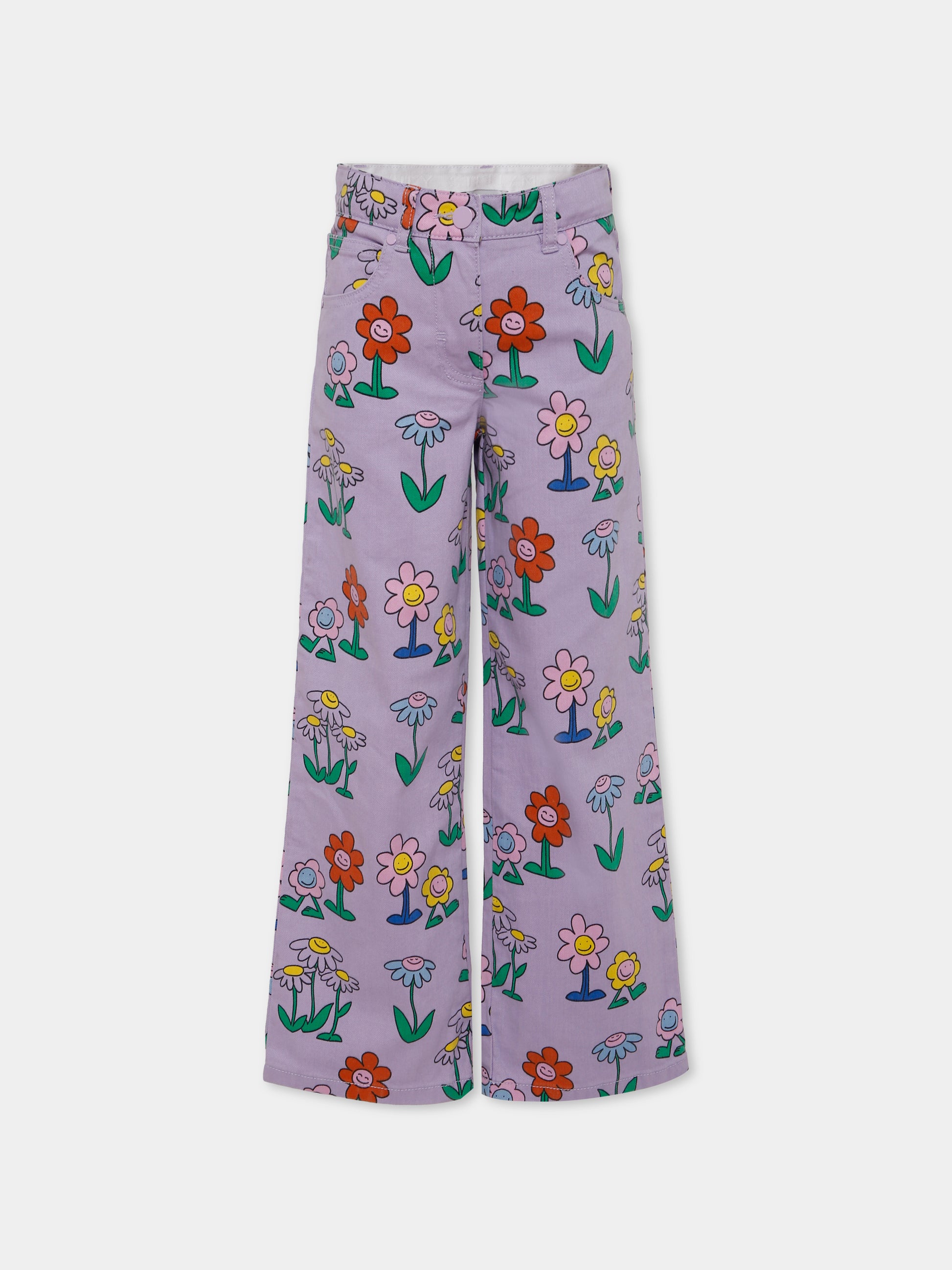 Pantaloni lilla per bambina con fiori all over,Stella Mccartney Kids,TX6A70 Z3106 522MC