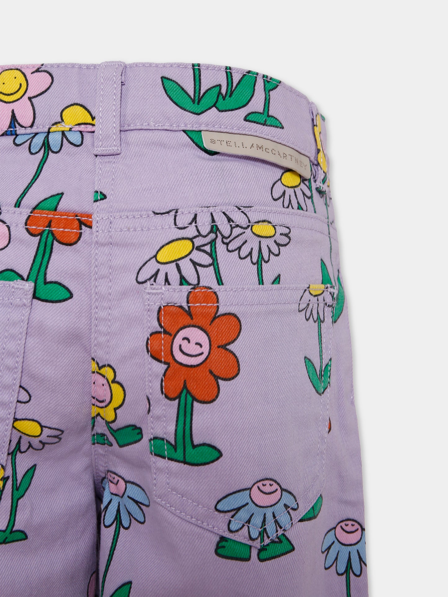 Pantaloni lilla per bambina con fiori all over,Stella Mccartney Kids,TX6A70 Z3106 522MC
