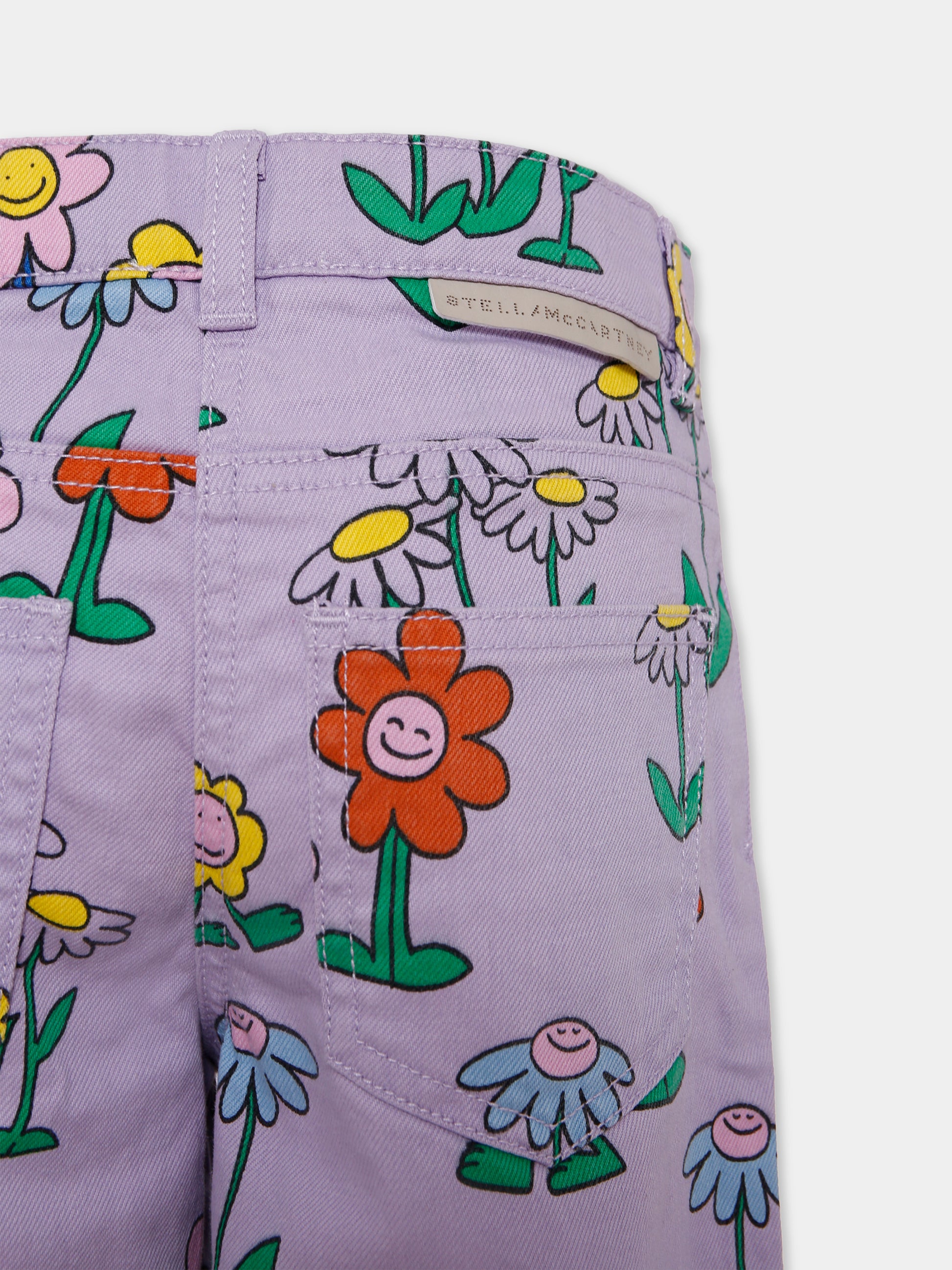 Pantaloni lilla per bambina con fiori all over,Stella Mccartney Kids,TX6A70 Z3106 522MC