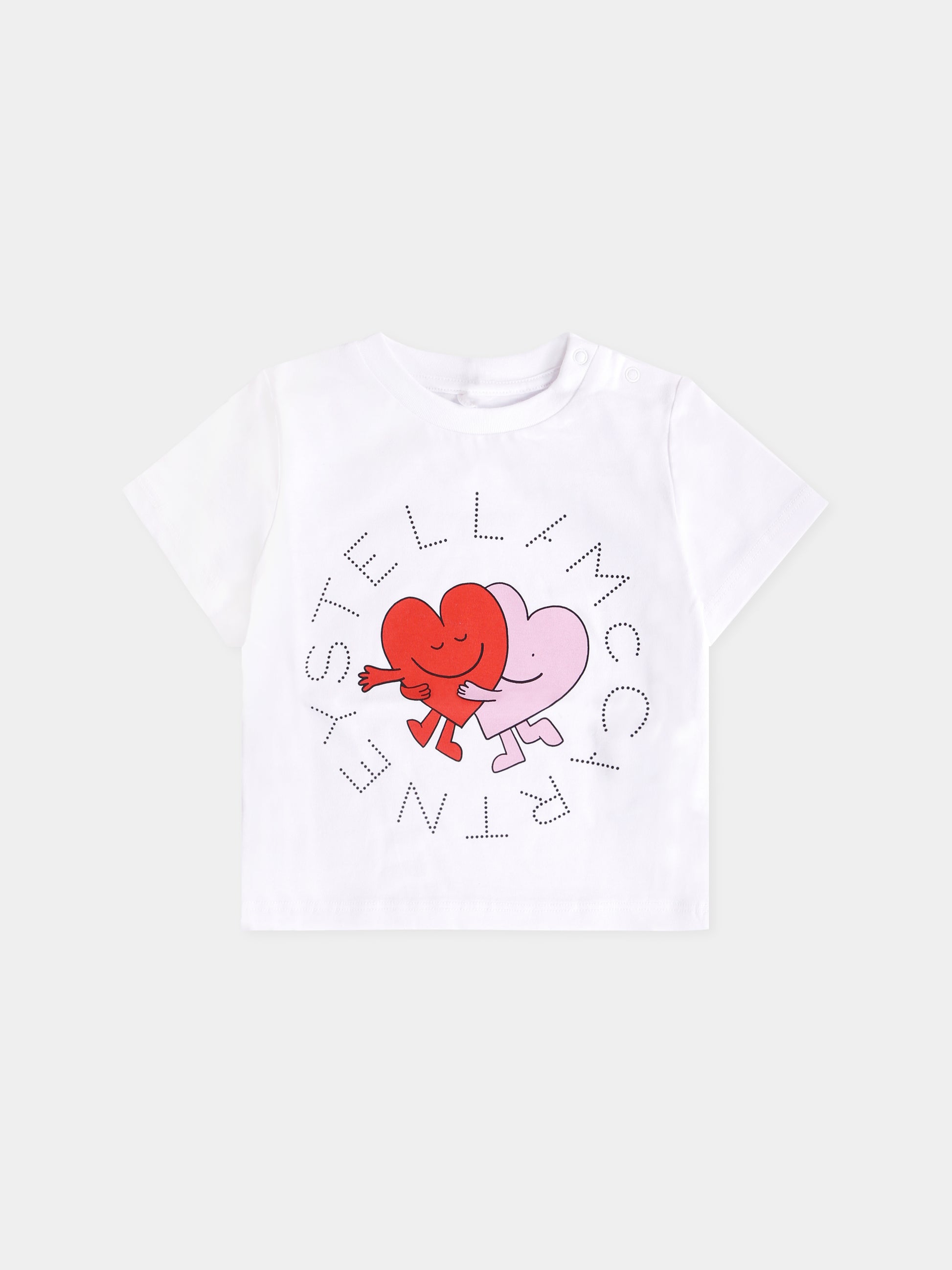 T-shirt bianca per neonata con cuori,Stella Mccartney Kids,TX8001 Z0434 100