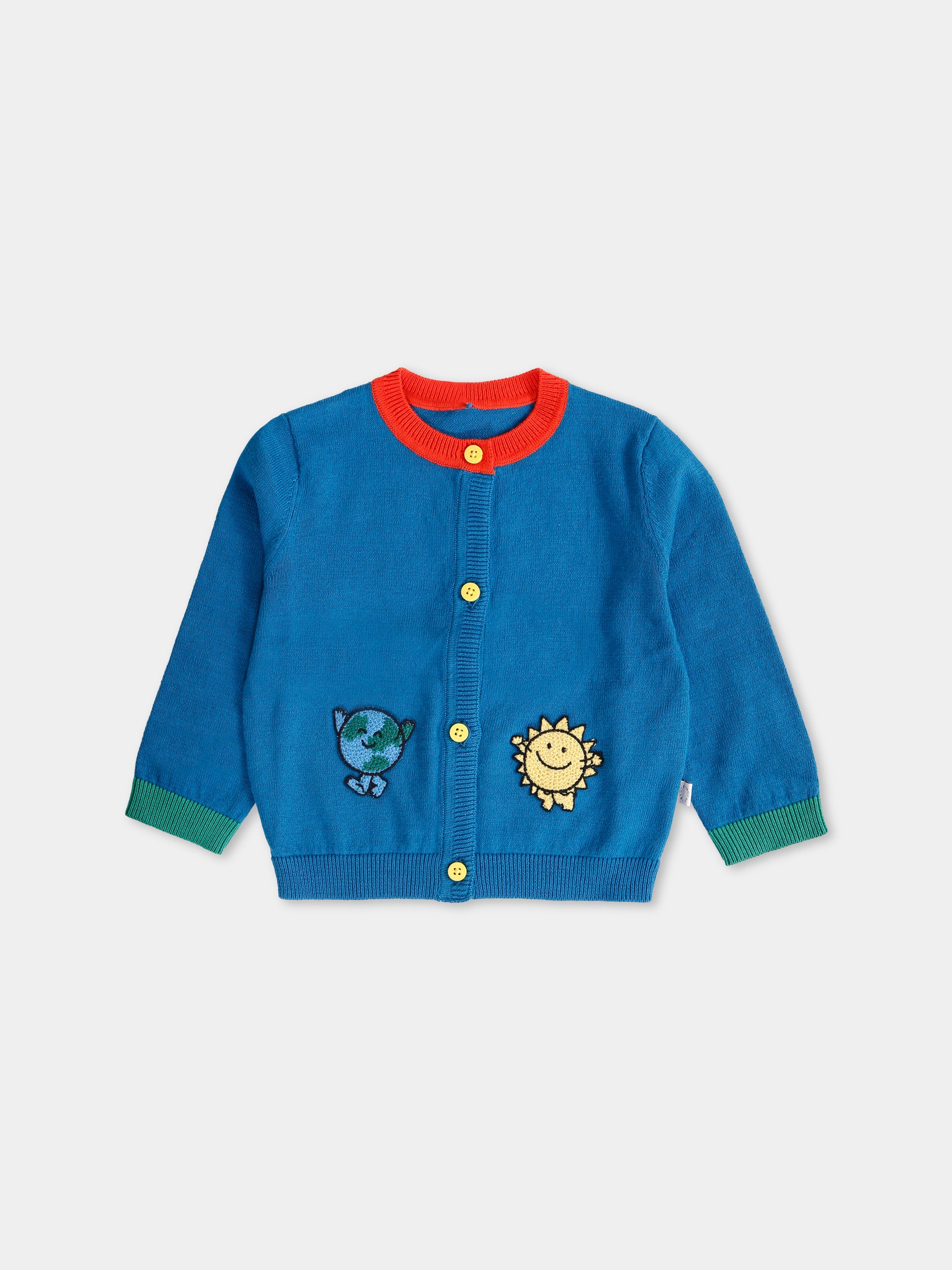 Cardigan blu per neonato con sole e mondo sorridenti,Stella Mccartney Kids,TX9500 Z1528 60P