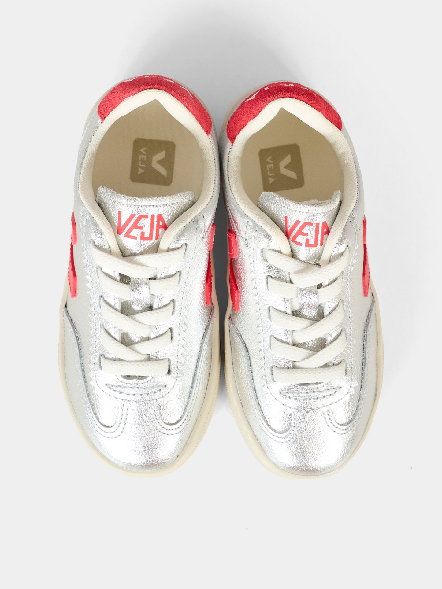 Sneakers argentate per bambina con logo rosso,Veja,SY2021183C