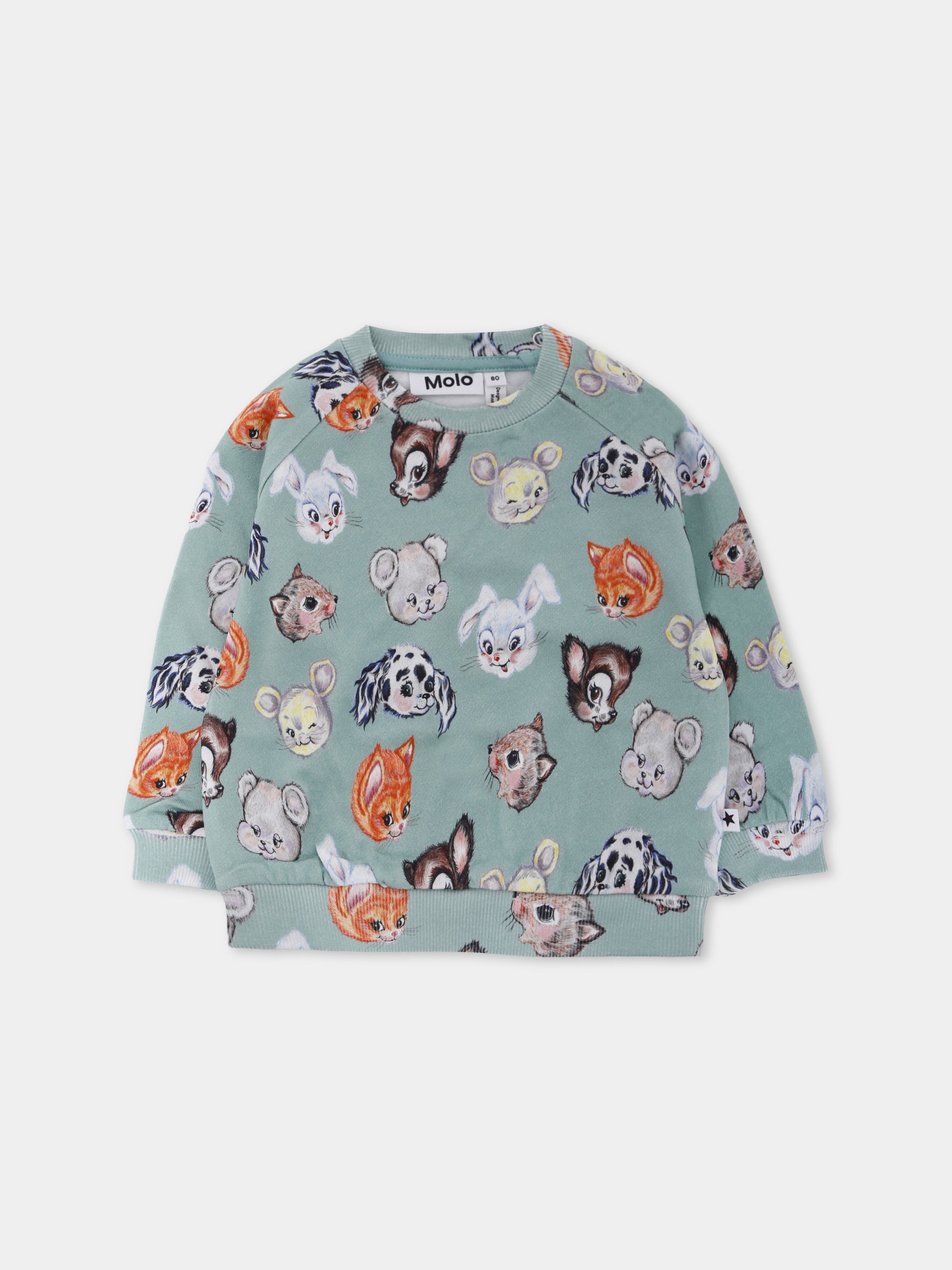 Felpa Disc verde per neonati con animali all over,Molo,6W25J205 9399