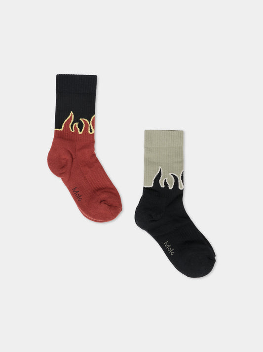 Set calzini neri per bambino con fiamme,Molo,7W25G104 9746