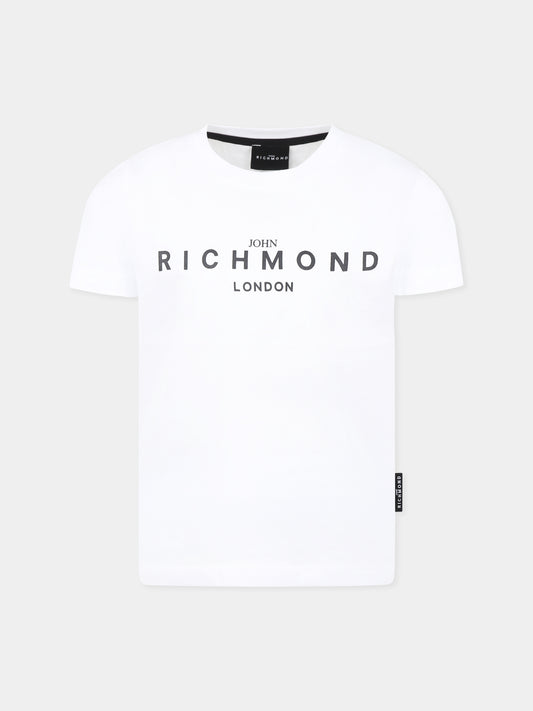 T-shirt bianca per bambini con logo,Richmond Jr,RBP25003TS WHITE