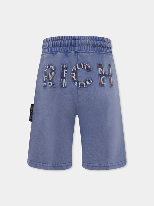 Shorts azzurri per bambino con logo,Richmond,RBP25114BE CLOUD BLUE MELANGE