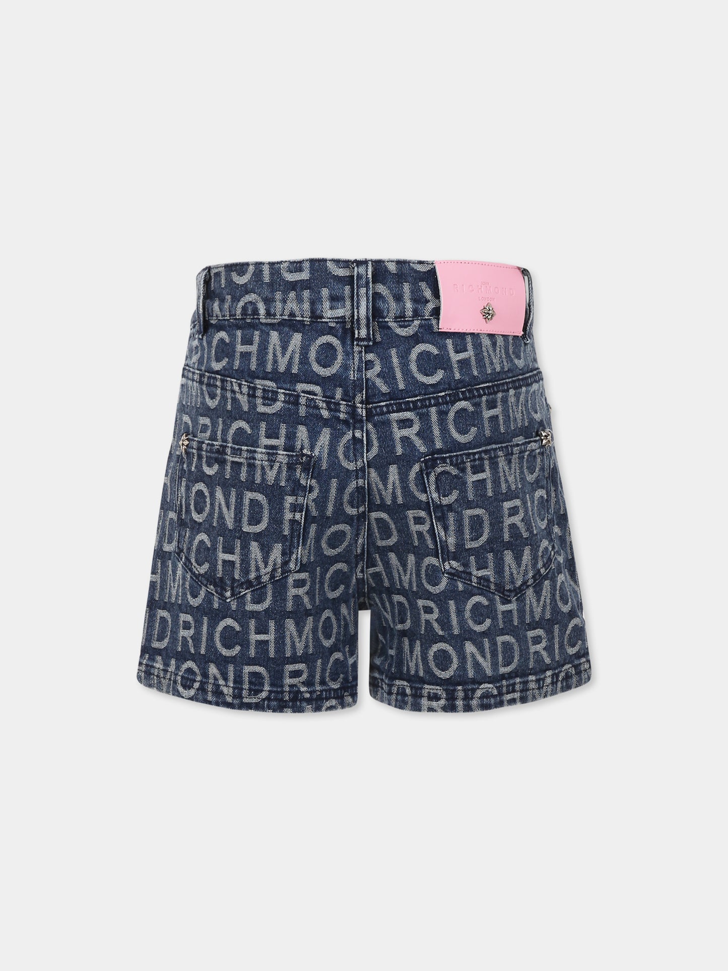 Shorts denim per bambina con logo all over,Richmond,RGP25122SH RICHMOND IN DENIM