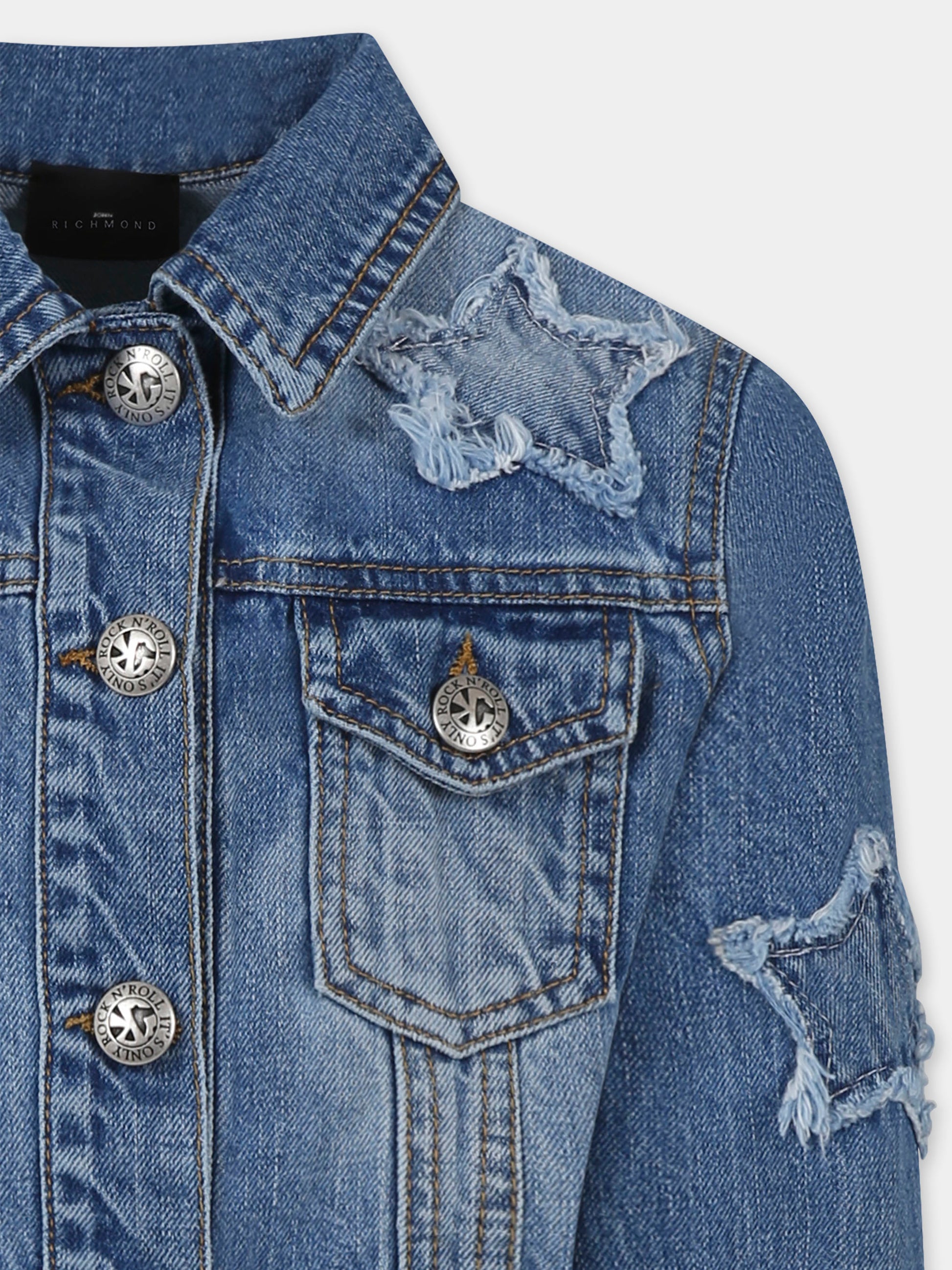Giubbotto di jeans crop denim per bambina con stelle,Richmond,RGP25124GB DENIM BLUE LIGHT