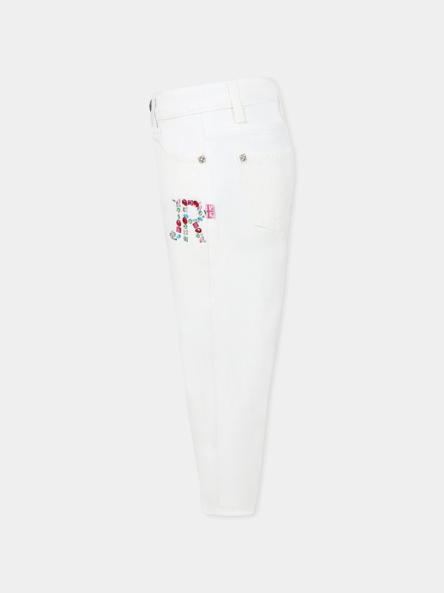 Jeans bianco per bambina con logo e stella,Richmond,RGP25180JE DENIM WHITE