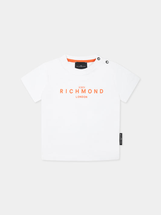 T-shirt bianca per neonato con logo,Richmond,RIP25014TS WHITE APRICOT