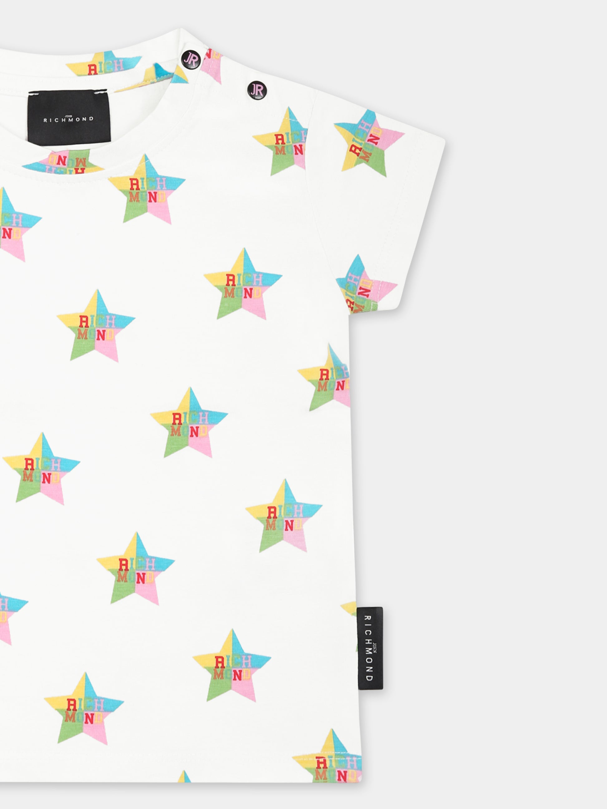 T-shirt bianca per neonata con stelle all over,Richmond,RIP25029TS RICHMOND STARS WHITE