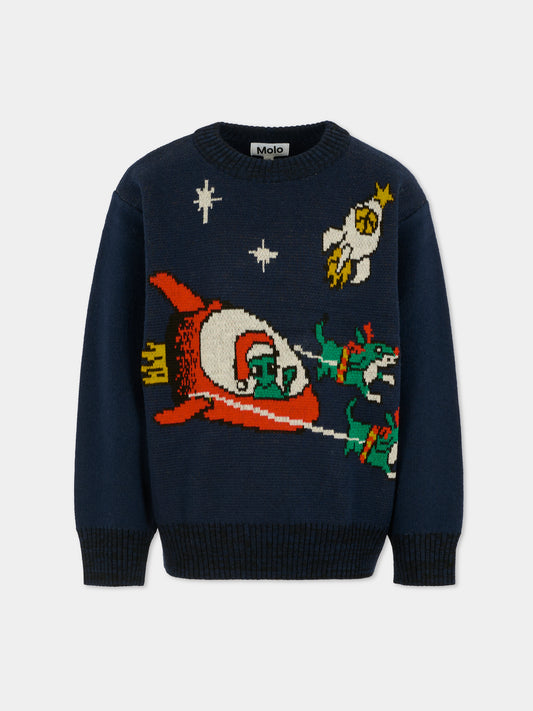 Maglione Bello blu per bambino con alieno natalizio,Molo,1W25K204 9673