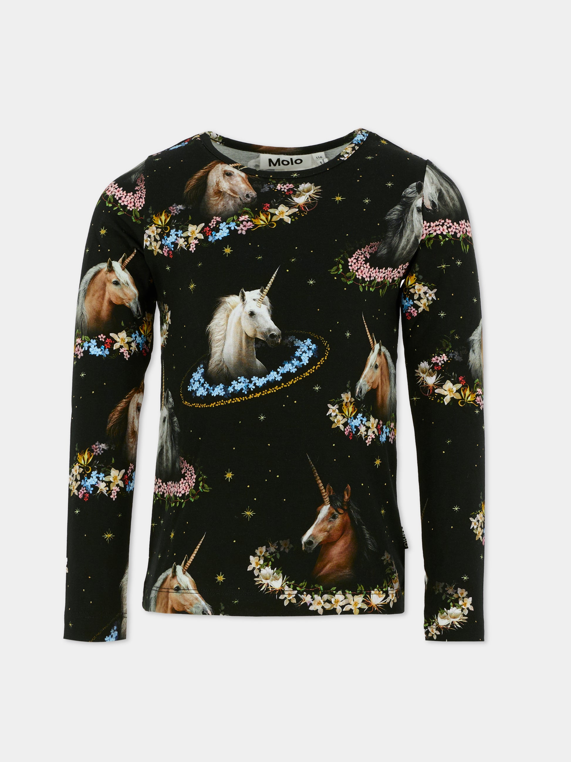 T-shirt Rose nera per bambina con stampa unicorni all over,Molo,2W25A415 9383