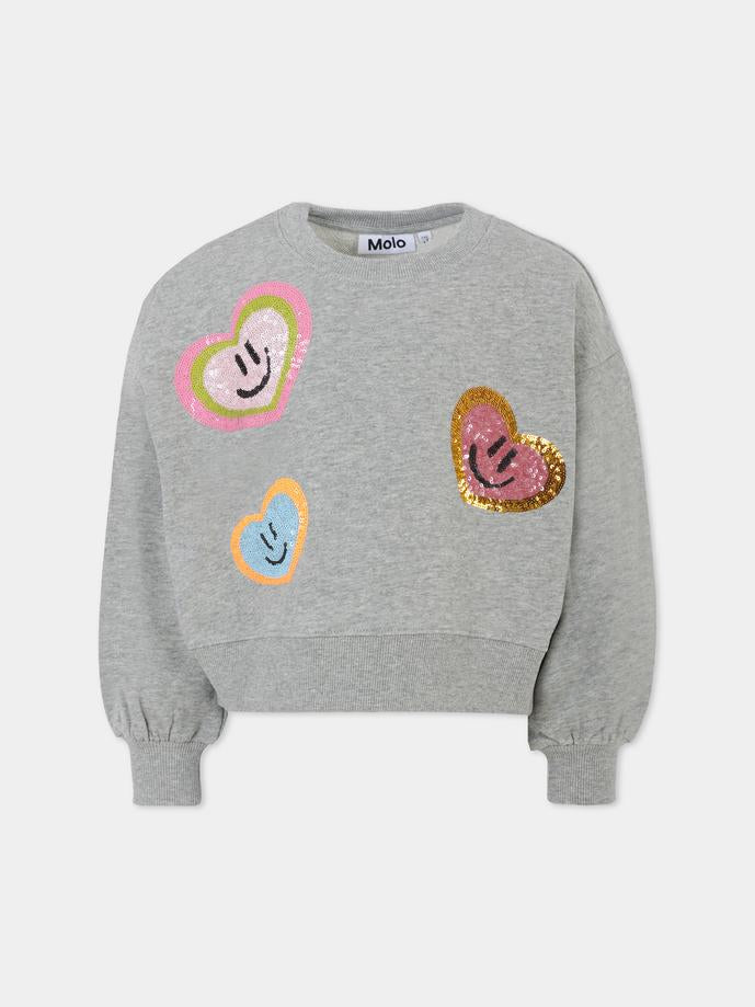 Felpa Miki grigia per bambina con cuori,Molo,2W25J219 1046