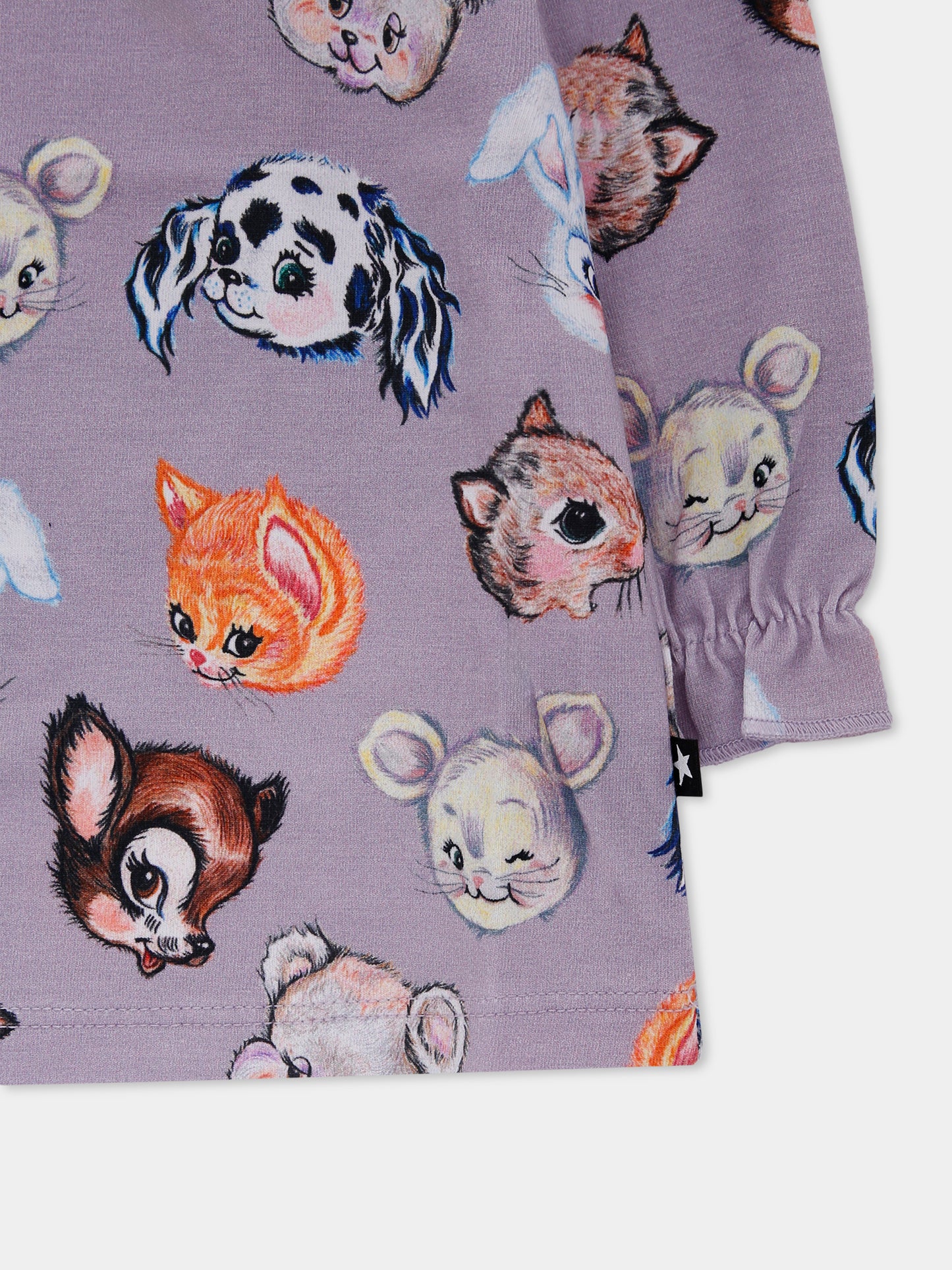 T-shirt Elina lilla per neonata con animali all over,Molo,4W25A402 9399