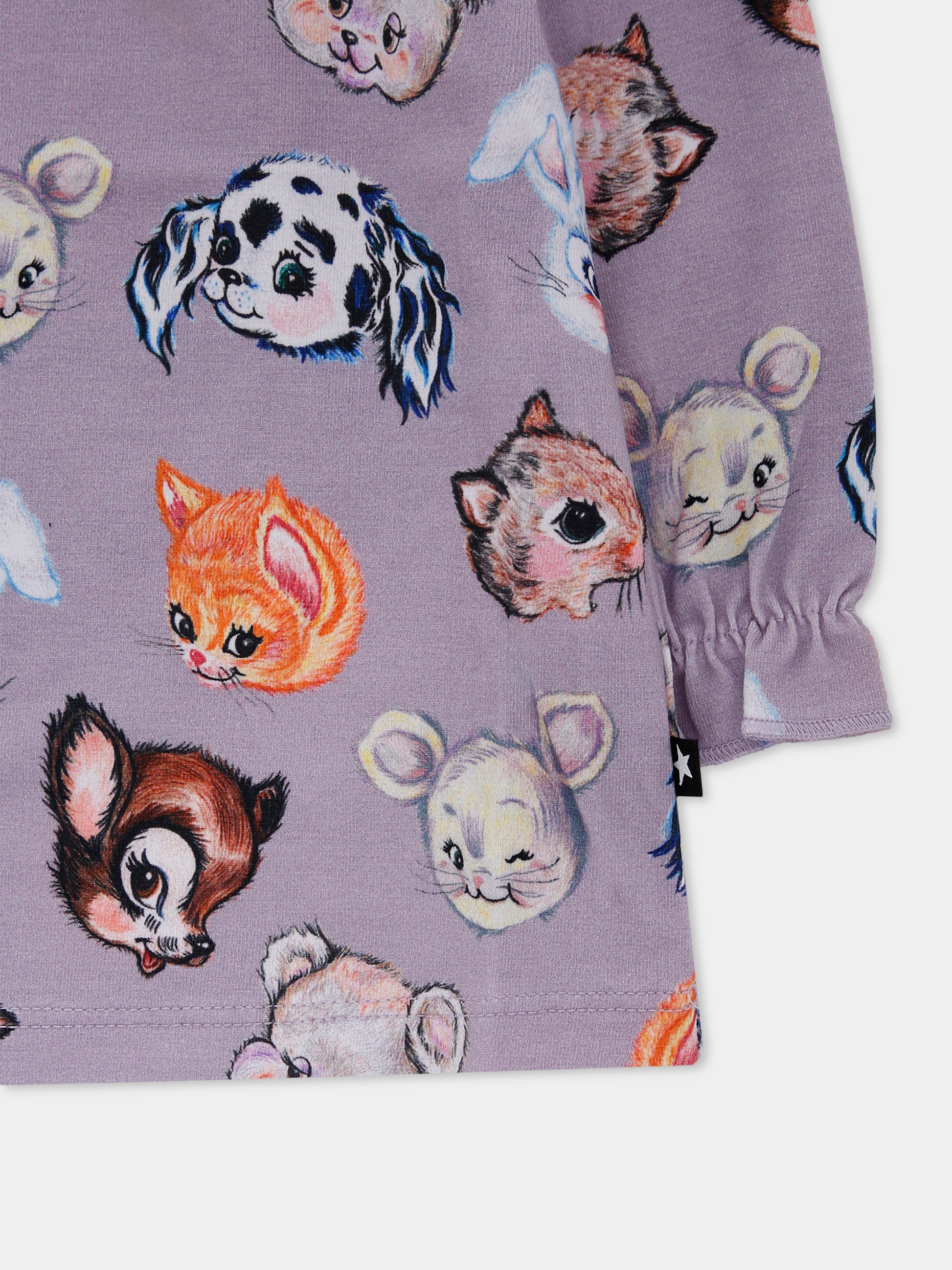 T-shirt Elina lilla per neonata con animali all over,Molo,4W25A402 9399