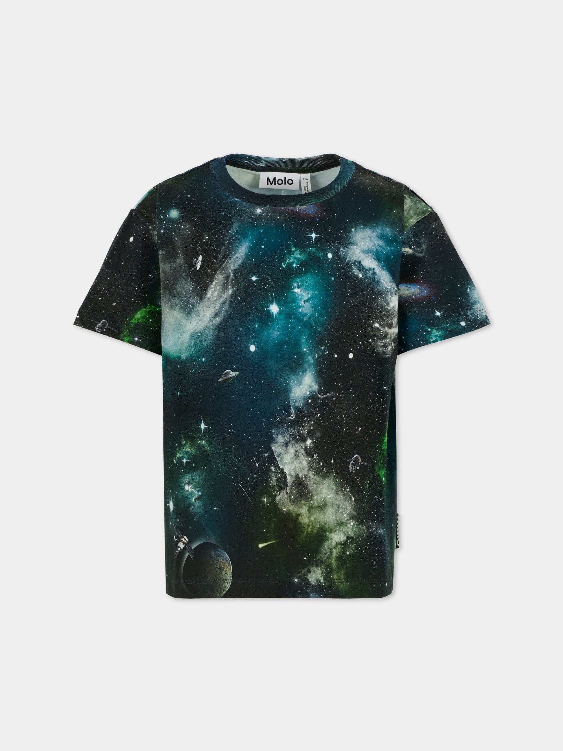 T-shirt Riley nera per bambino con stampa spazio all over,Molo,6W25A202 9416