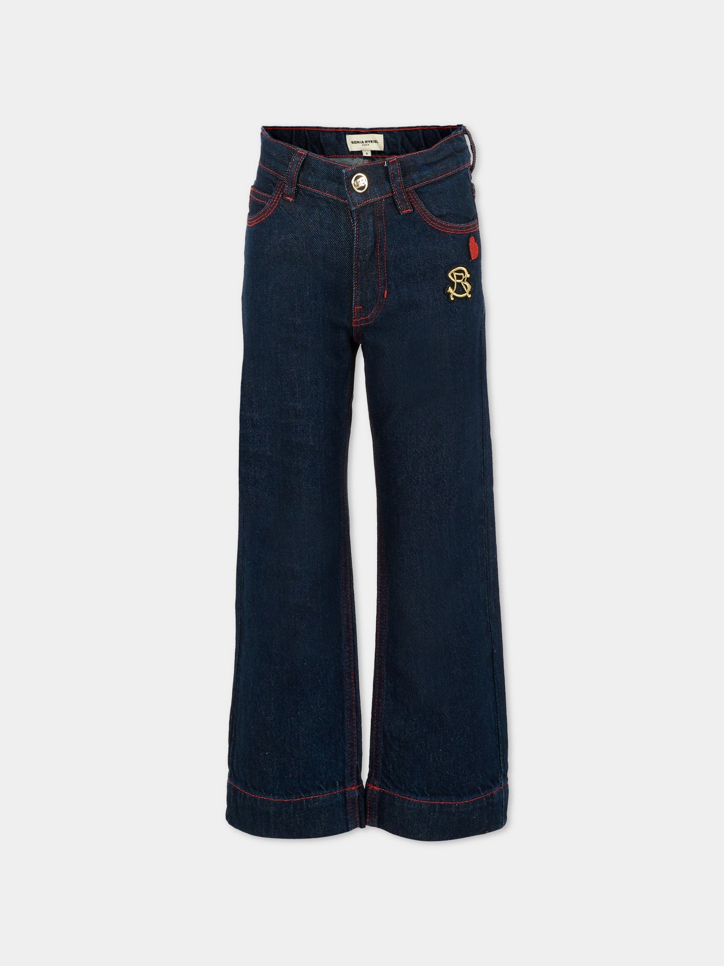 Jeans denim per bambina con logo e cuore,Sonia Rykiel Paris,A00336 Z10