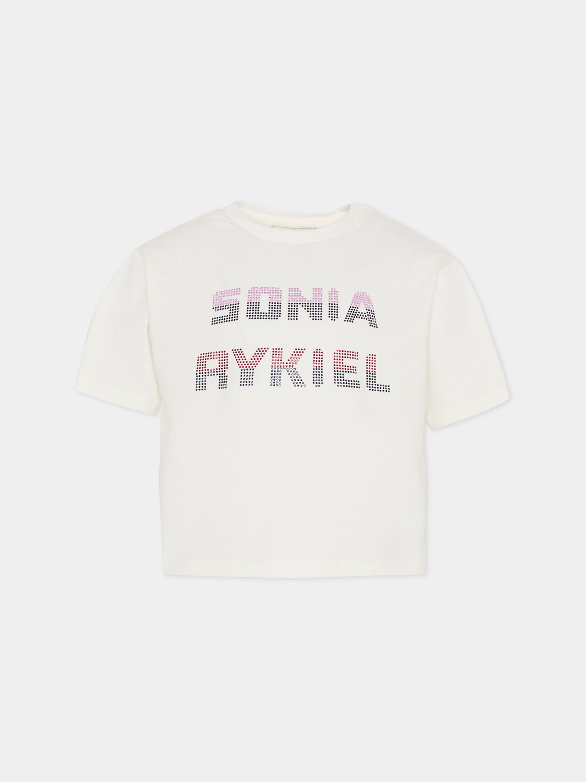 T-shirt crop avorio per bambina con logo,Sonia Rykiel Paris,A00355 117