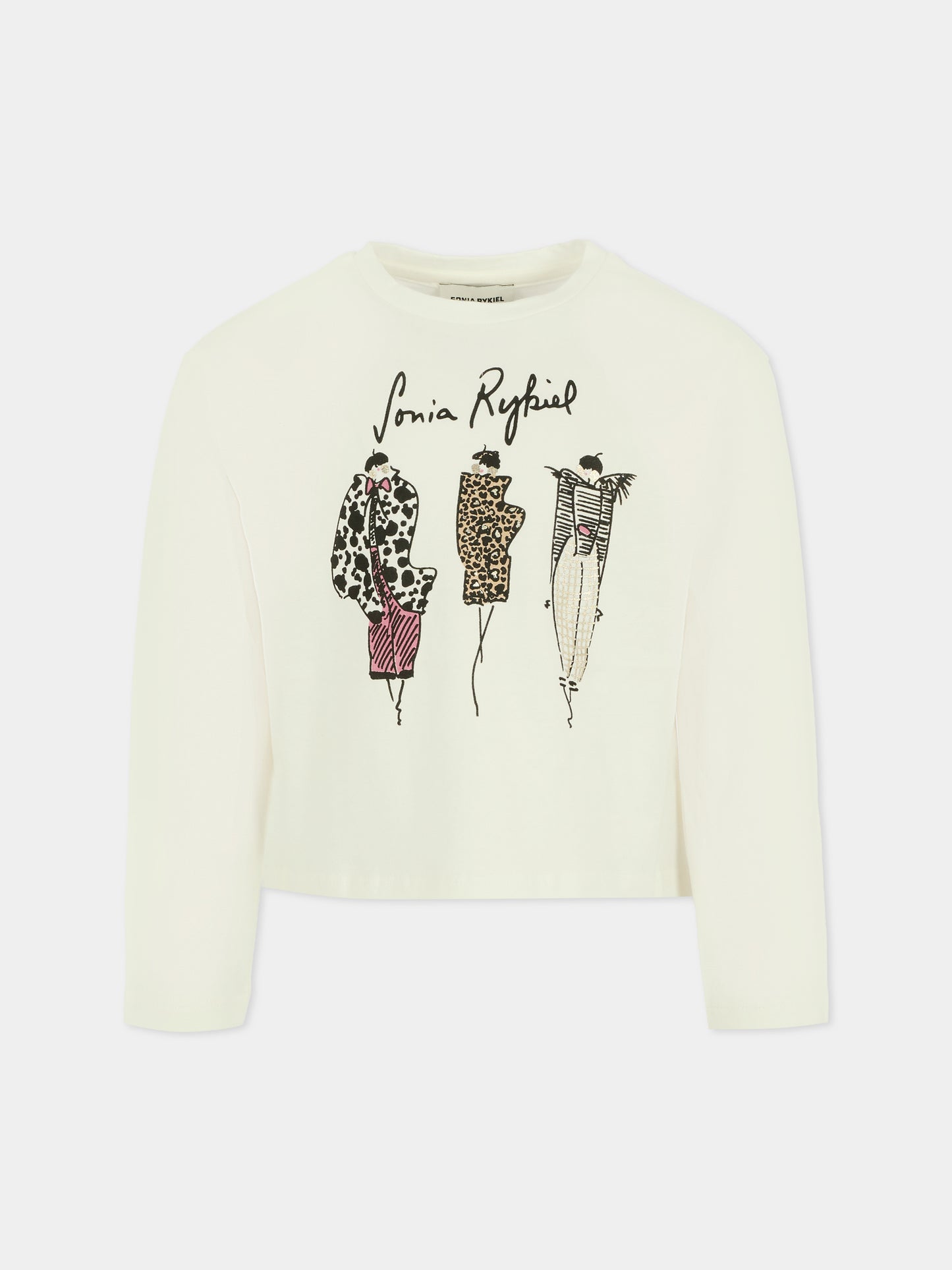 T-shirt avorio per bambia con logo e stampa,Sonia Rykiel Paris,A00359 117