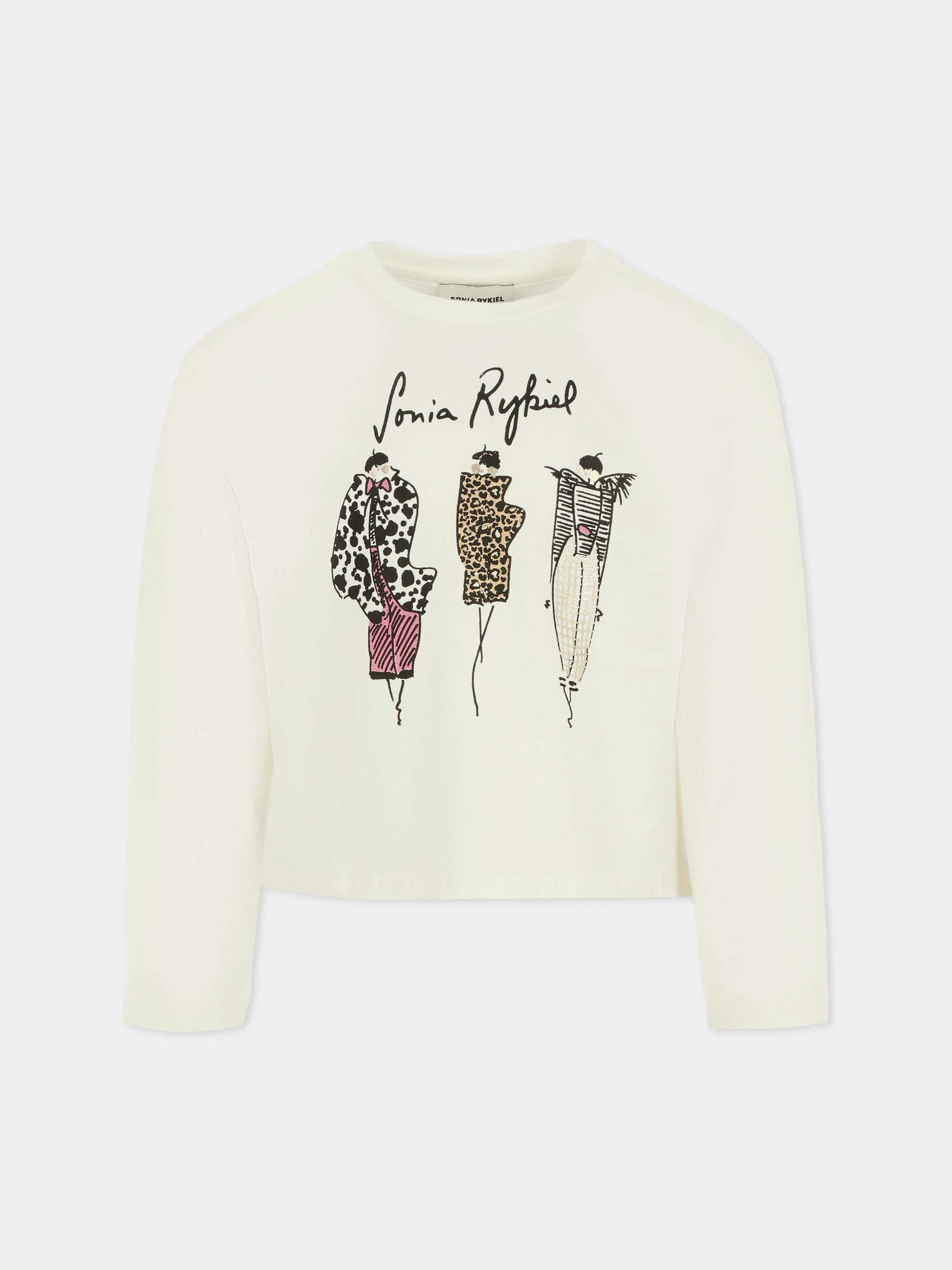 T-shirt avorio per bambia con logo e stampa,Sonia Rykiel Paris,A00359 117