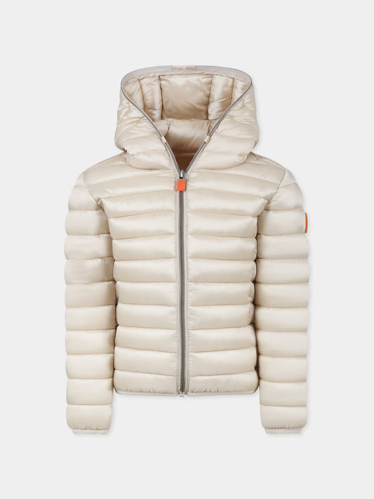 Piumino Iris beige per bambina con logo,Save The Duck Kids,J32310G IRIS19 40034