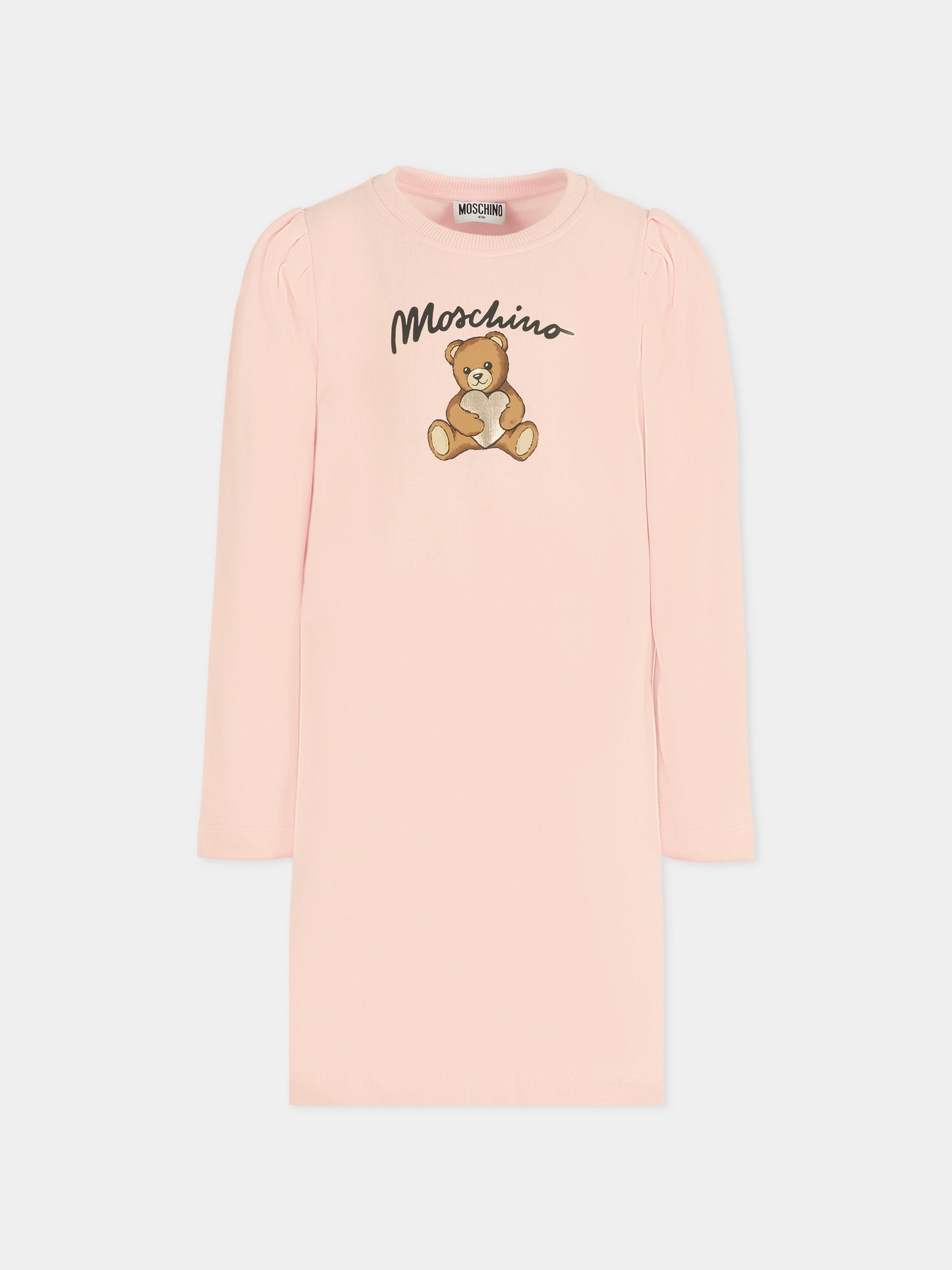 Vestito rosa per bambina con Teddy Bear e cuore,Moschino Kids,HBV0FC LCA40 50209