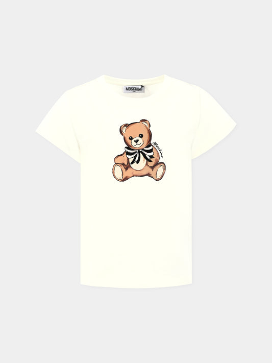 T-shirt avorio per bambina con Teddy Bear e paillettes,Moschino Kids,HCM06K LBA11 10063