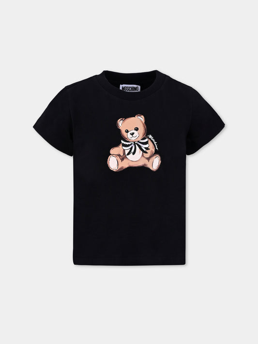 T-shirt nera per bambina con Teddy Bear e paillettes,Moschino Kids,HCM06K LBA11 60100