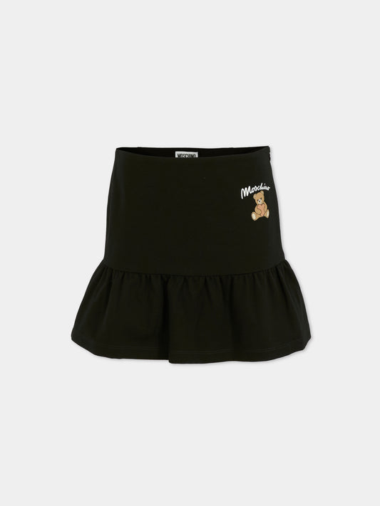 Gonna nera per bambina con Teddy Bear e cuore,Moschino Kids,HDJ03W LJA00 60100