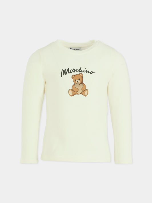 T-shirt avorio per bambina con Teddy Bear e cuore,Moschino Kids,HDO010 LBA11 10063