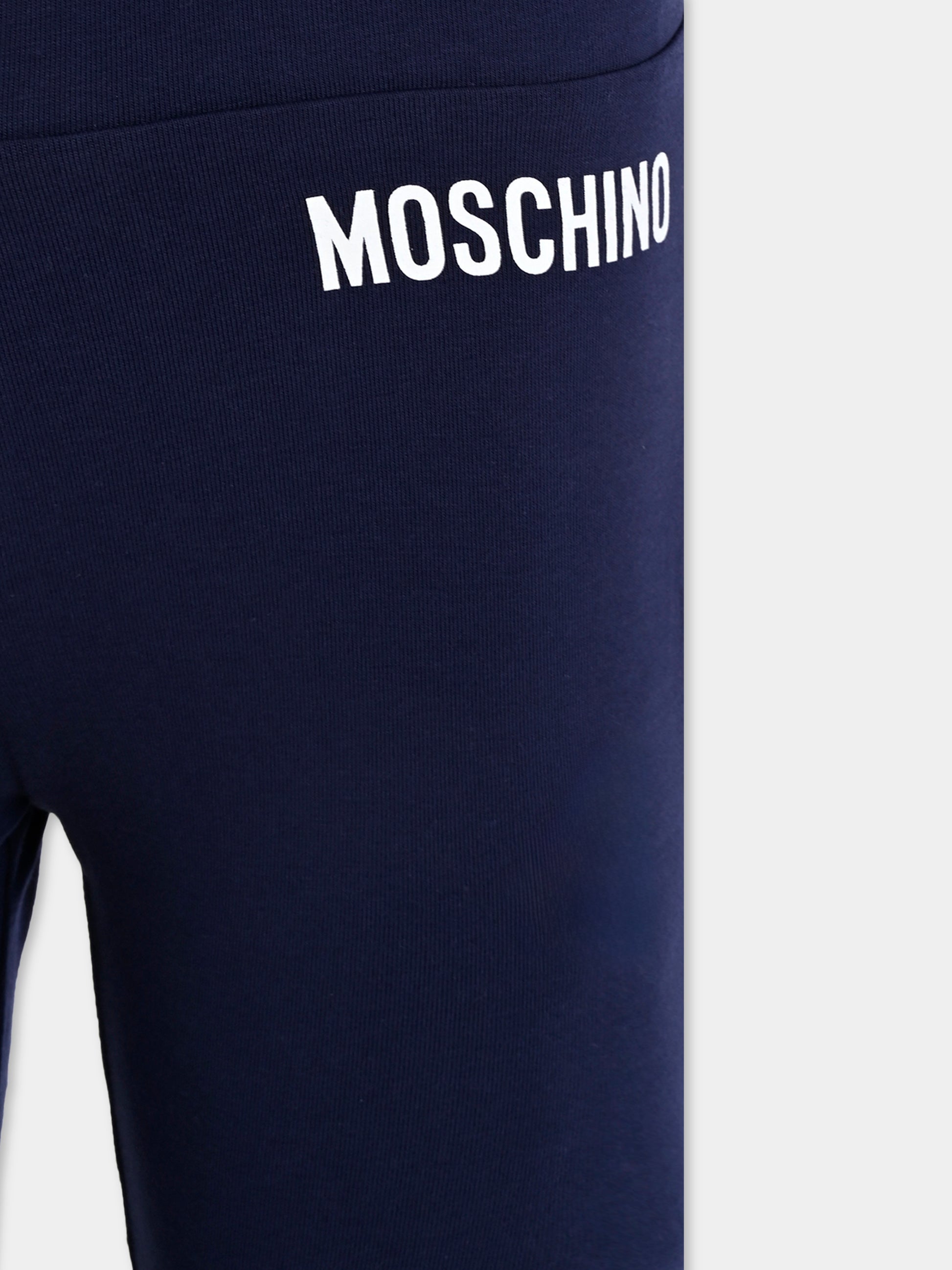 Leggings blu per bambina con logo,Moschino Kids,HDP06S LBA11 40016