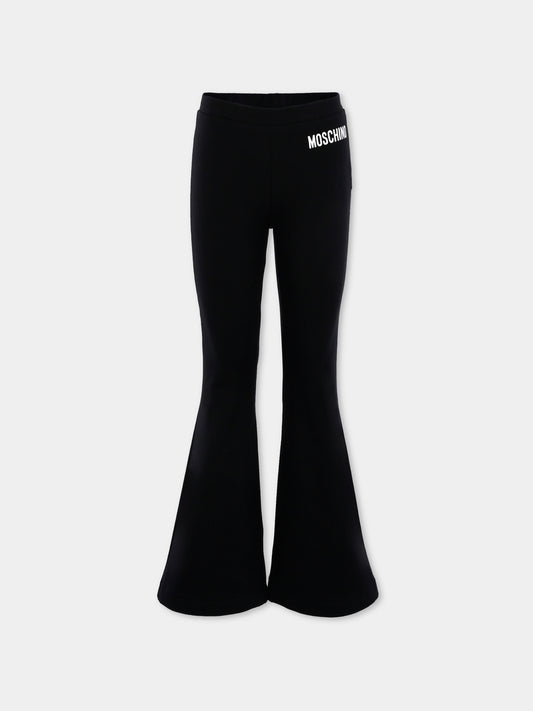 Leggings neri per bambina con logo,Moschino Kids,HDP06S LBA11 60100