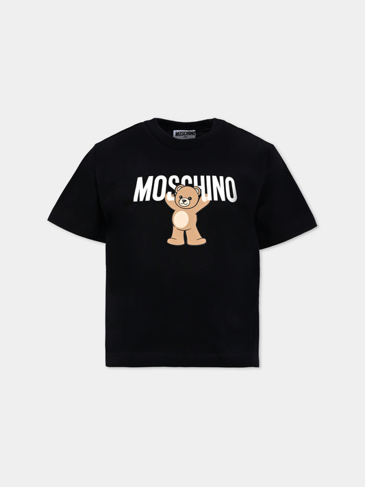 T-shirt nera per bambini con Teddy Bear,Moschino Kids,HMM05G LAA10 60100