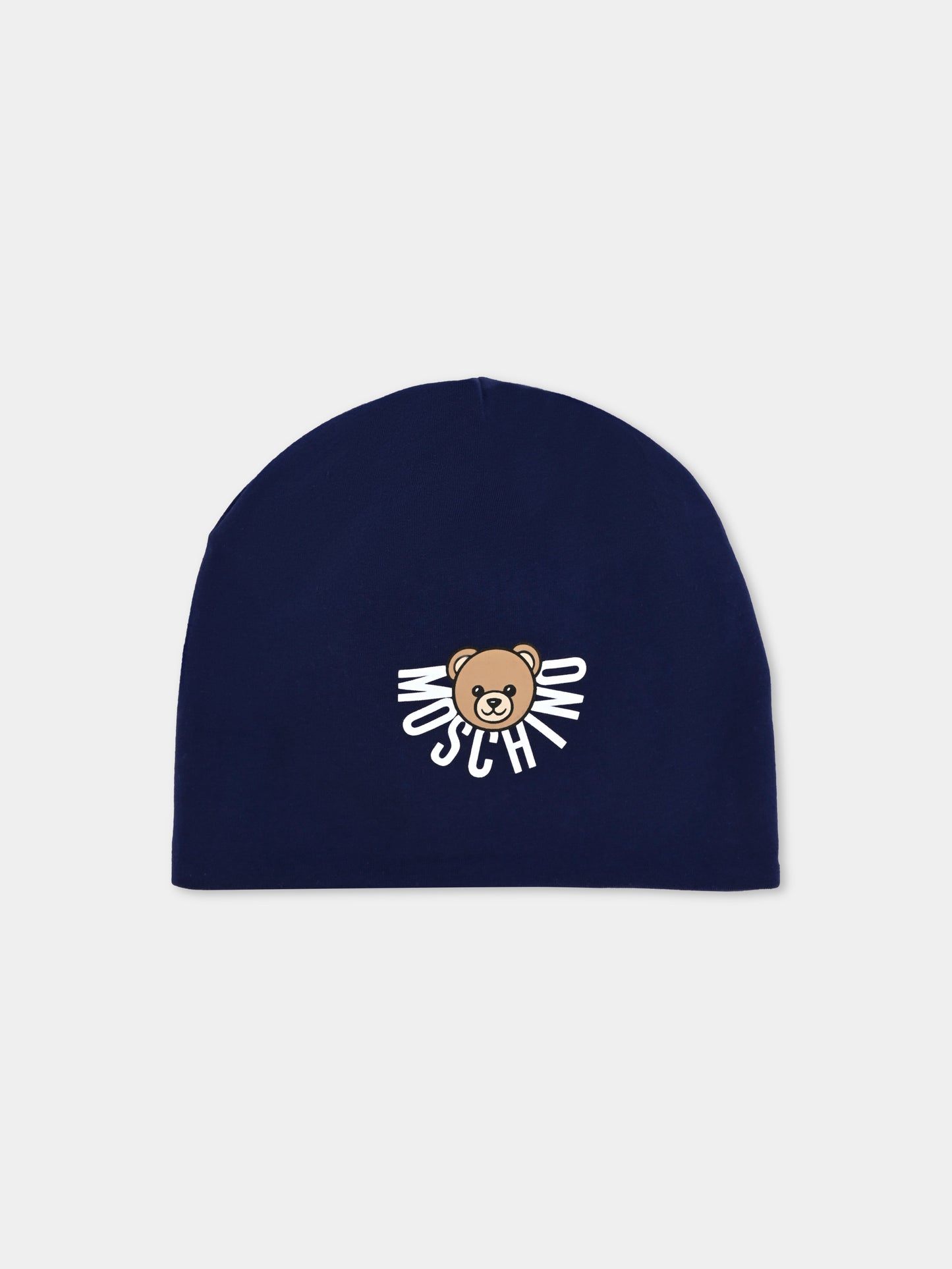 Berretto blu per bambini con logo e Teddy Bear,Moschino Kids,HMX02M LDA17 40016