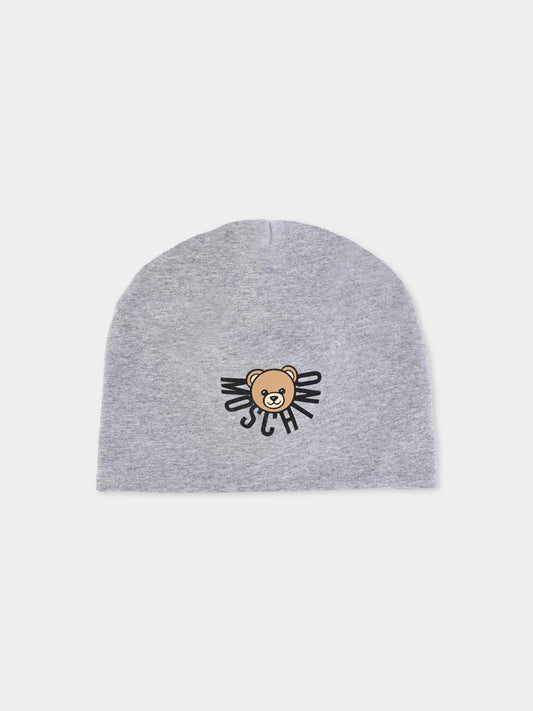Berretto grigio per bambini con logo e Teddy Bear,Moschino Kids,HMX02M LDA17 60901