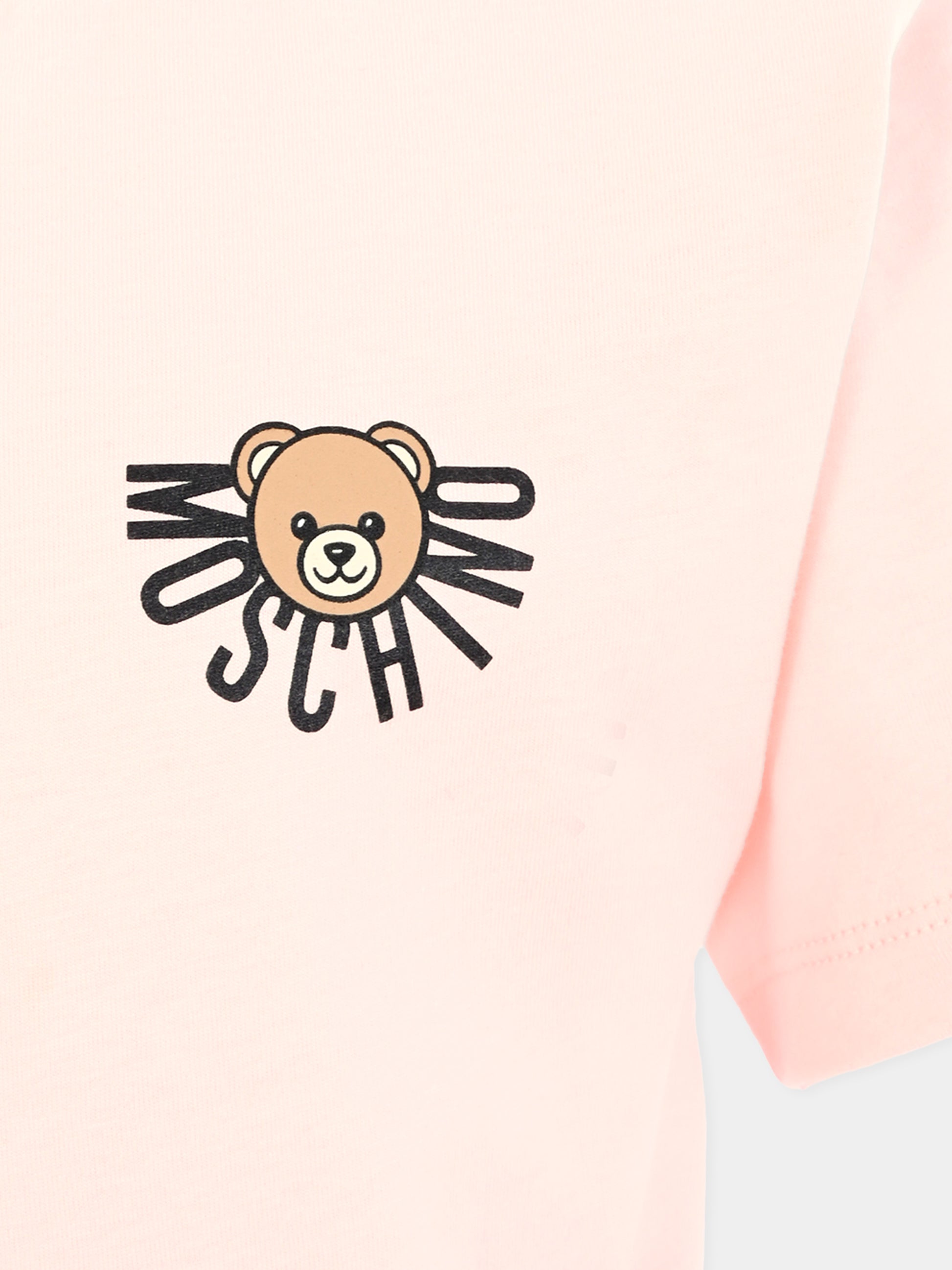 T-shirt rosa per bambina con logo e Teddy Bear,Moschino Kids,HOM05G LAA10 50209