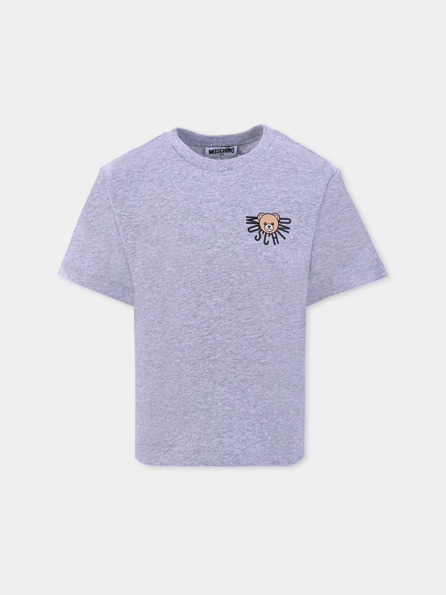 T-shirt grigia per bambini con logo e Teddy Bear,Moschino Kids,HOM05G LAA10 60901